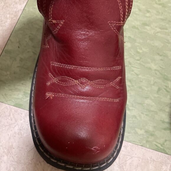 John Fluevog Shoes Red Leather Chunky Platform Grunge 10 Slip On - Picture 12 of 12